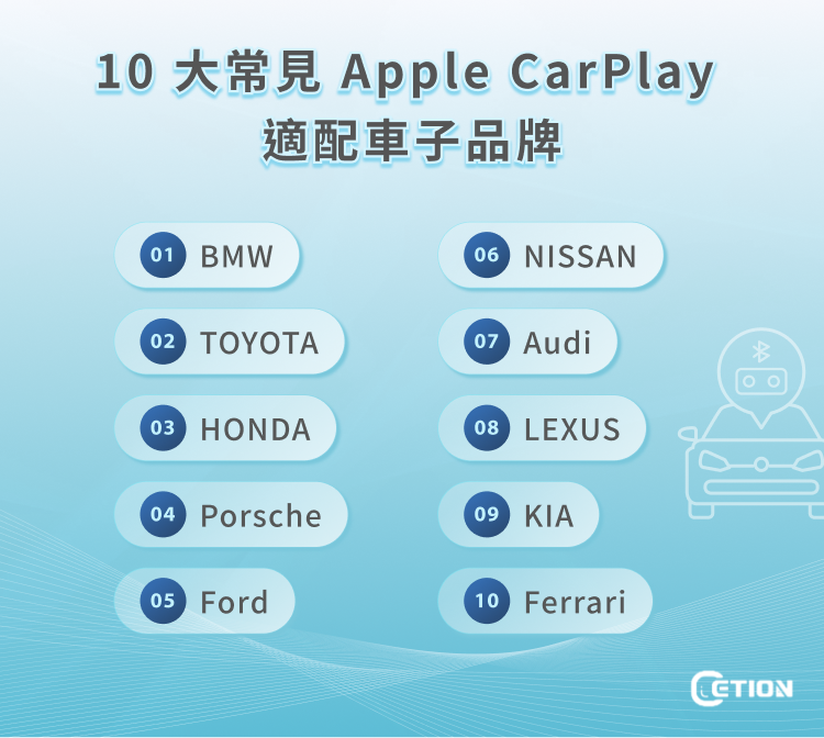 10 大常見Apple CarPlay 適配車子品牌